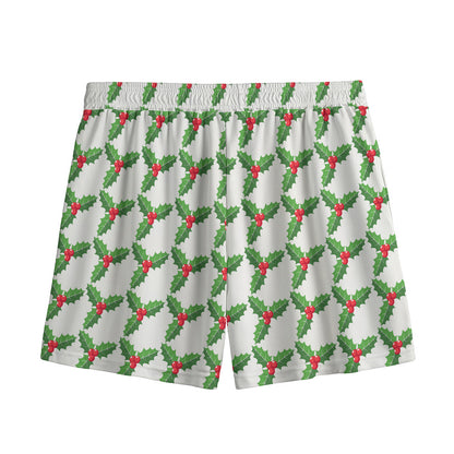 Christmas Holly Berry Pattern Print Mesh Shorts