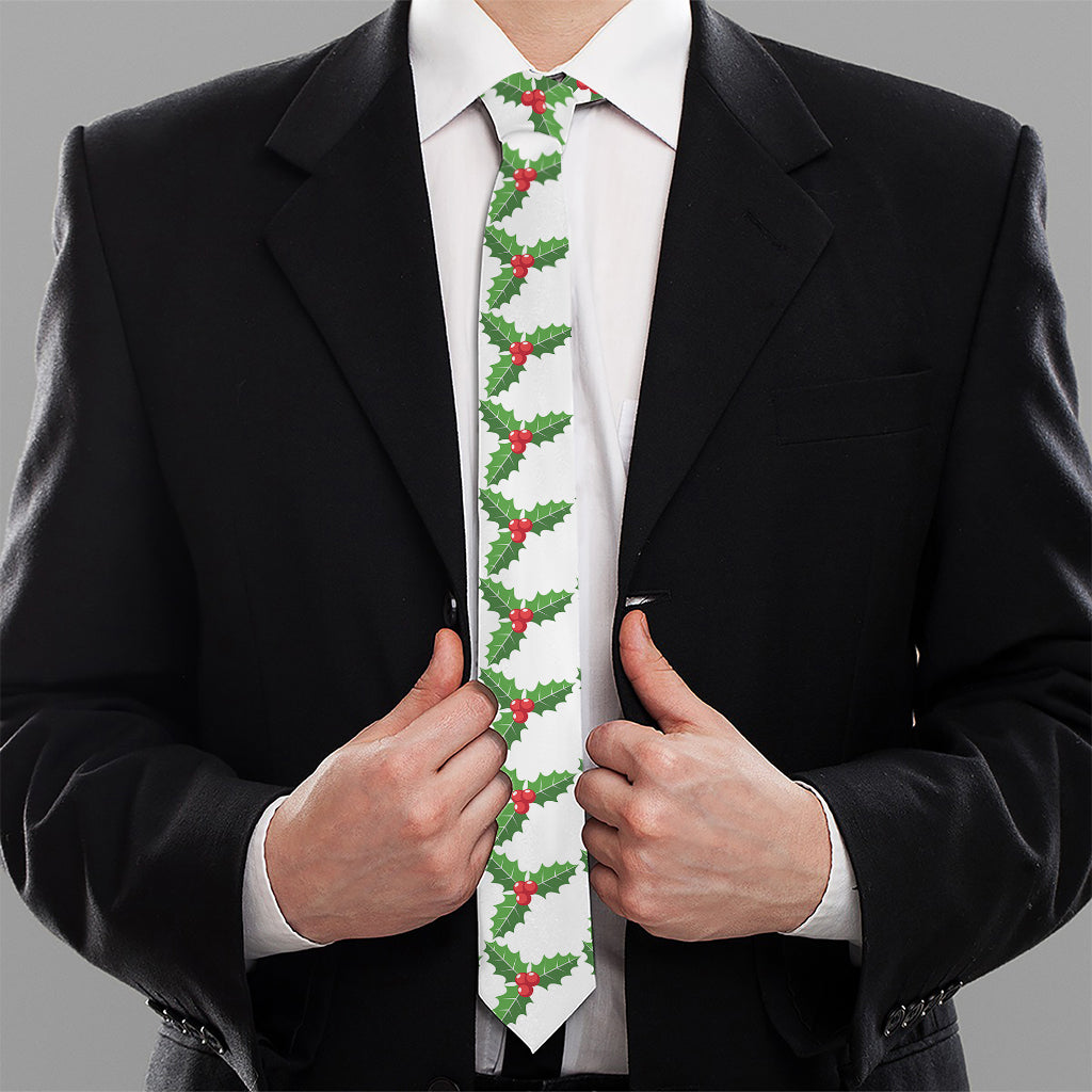 Christmas Holly Berry Pattern Print Necktie