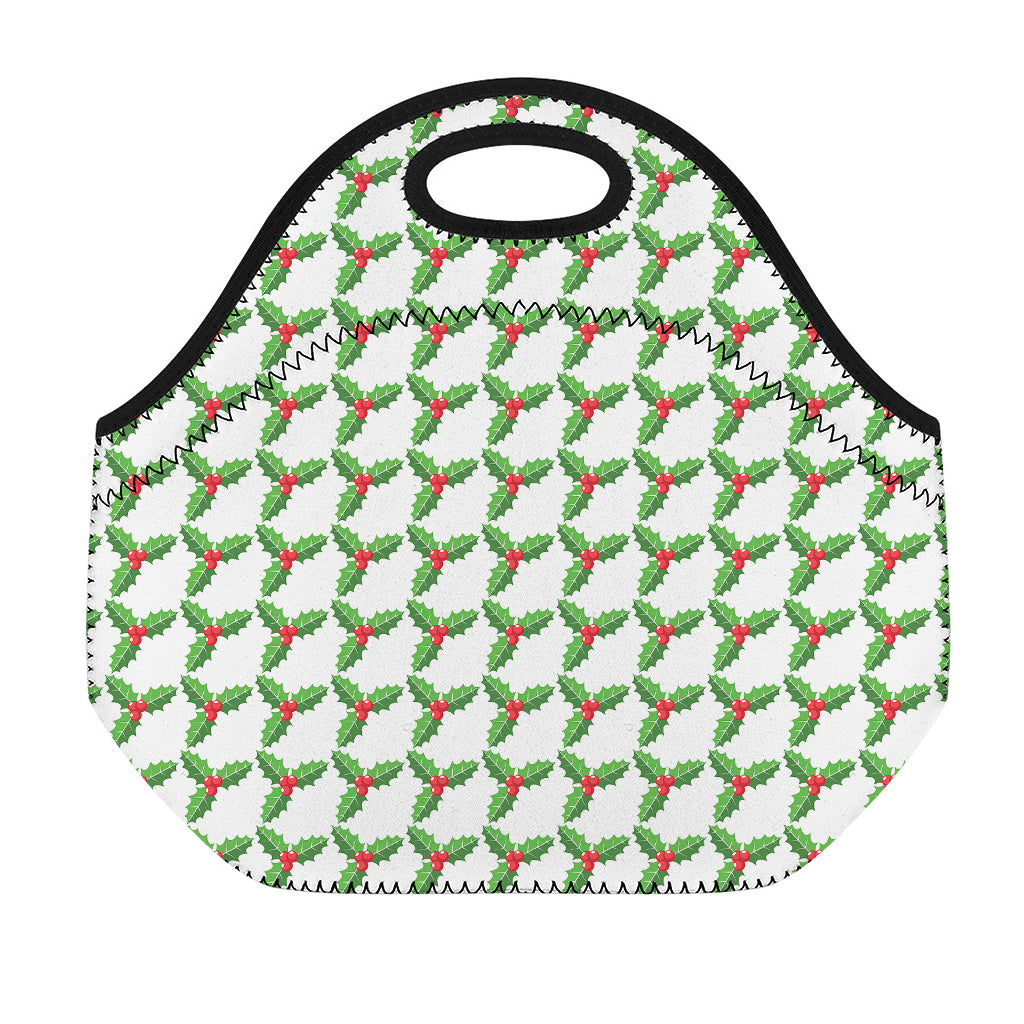 Christmas Holly Berry Pattern Print Neoprene Lunch Bag