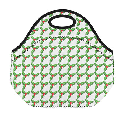Christmas Holly Berry Pattern Print Neoprene Lunch Bag