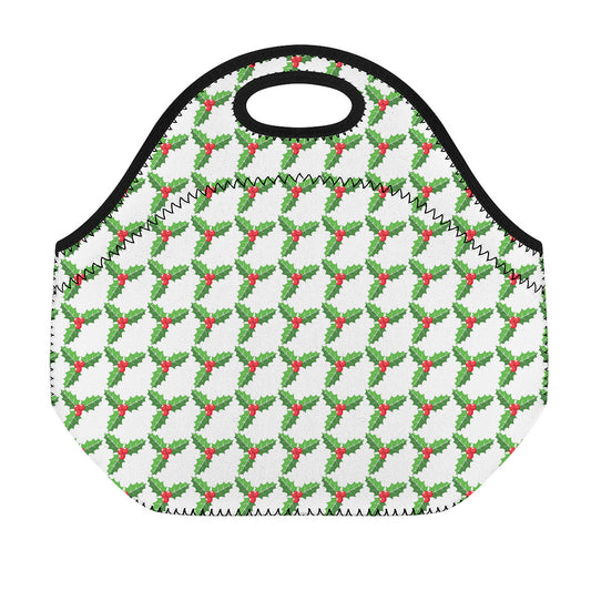Christmas Holly Berry Pattern Print Neoprene Lunch Bag