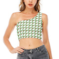 Christmas Holly Berry Pattern Print One Shoulder Crop Top