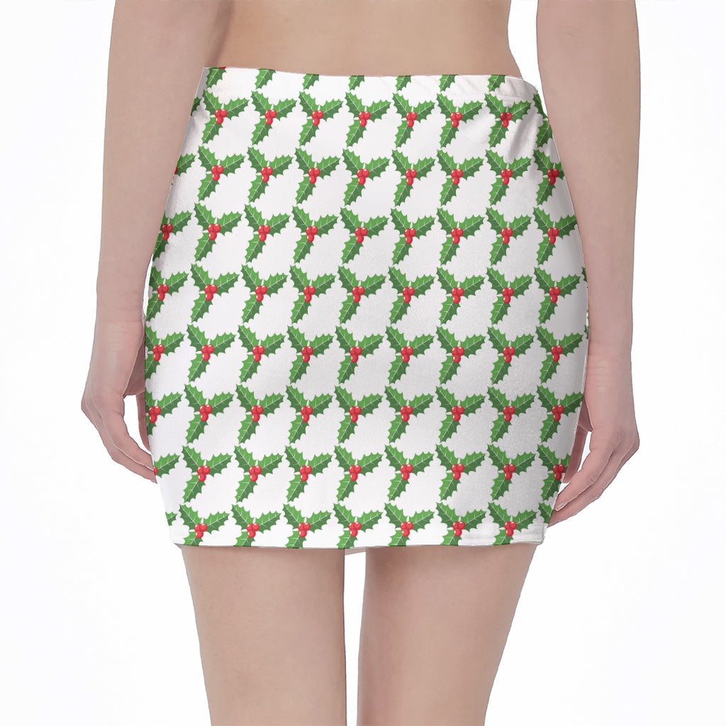 Christmas Holly Berry Pattern Print Pencil Mini Skirt