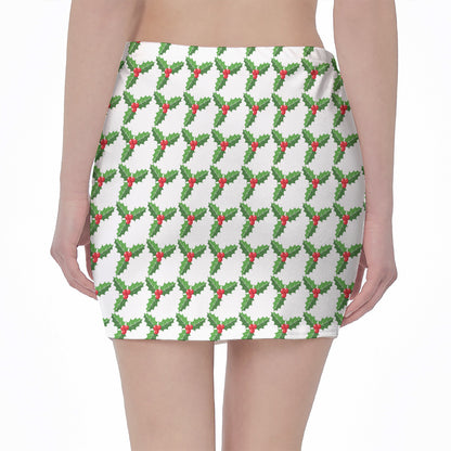 Christmas Holly Berry Pattern Print Pencil Mini Skirt