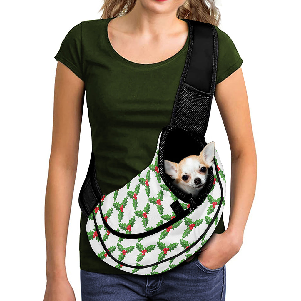 Christmas Holly Berry Pattern Print Pet Sling Carrier