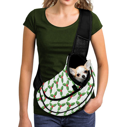 Christmas Holly Berry Pattern Print Pet Sling Carrier