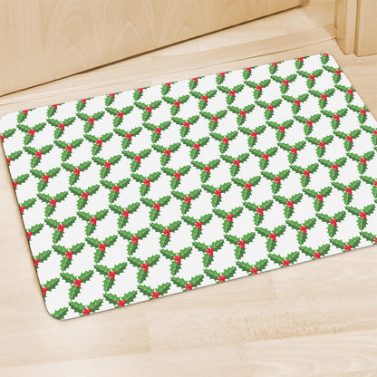 Christmas Holly Berry Pattern Print Polyester Doormat
