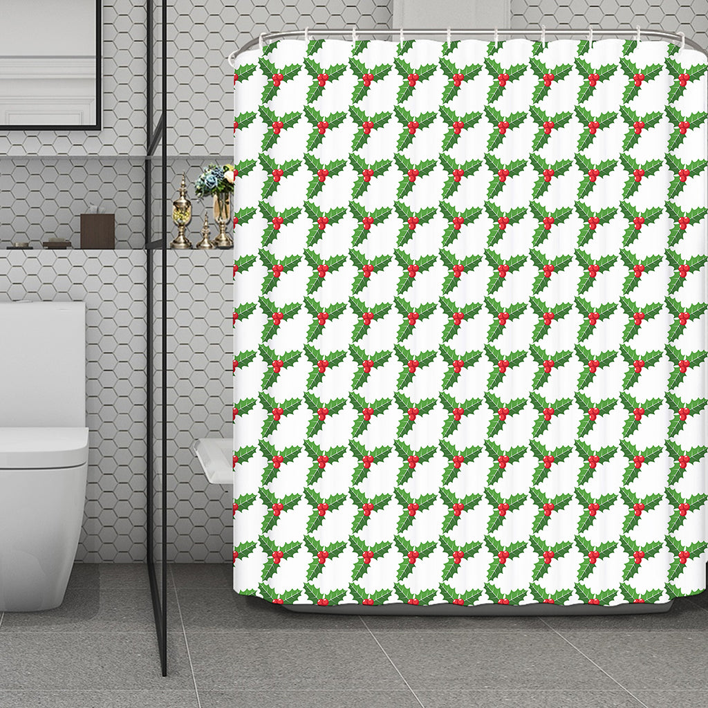 Christmas Holly Berry Pattern Print Polyester Shower Curtain
