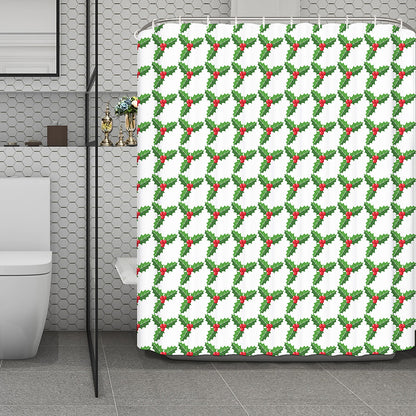 Christmas Holly Berry Pattern Print Polyester Shower Curtain