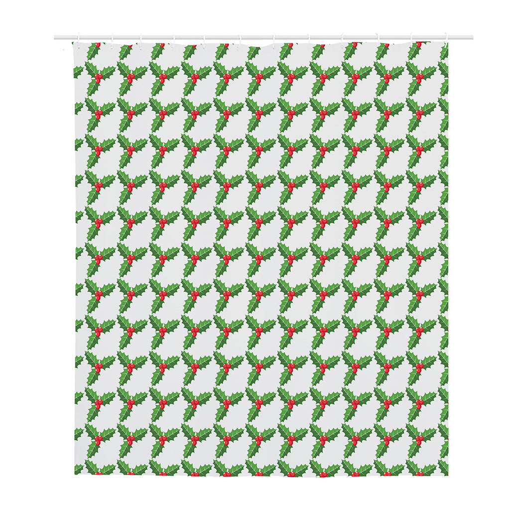 Christmas Holly Berry Pattern Print Polyester Shower Curtain