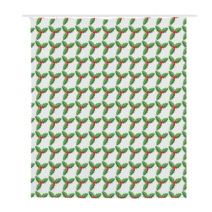 Christmas Holly Berry Pattern Print Polyester Shower Curtain