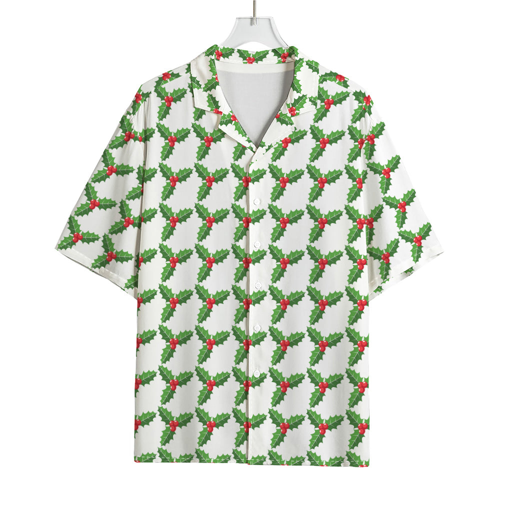 Christmas Holly Berry Pattern Print Rayon Hawaiian Shirt