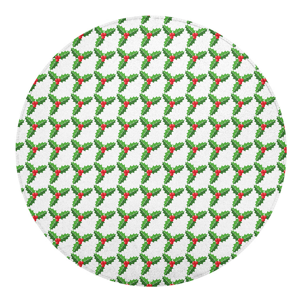 Christmas Holly Berry Pattern Print Round Blanket