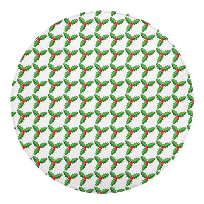Christmas Holly Berry Pattern Print Round Blanket