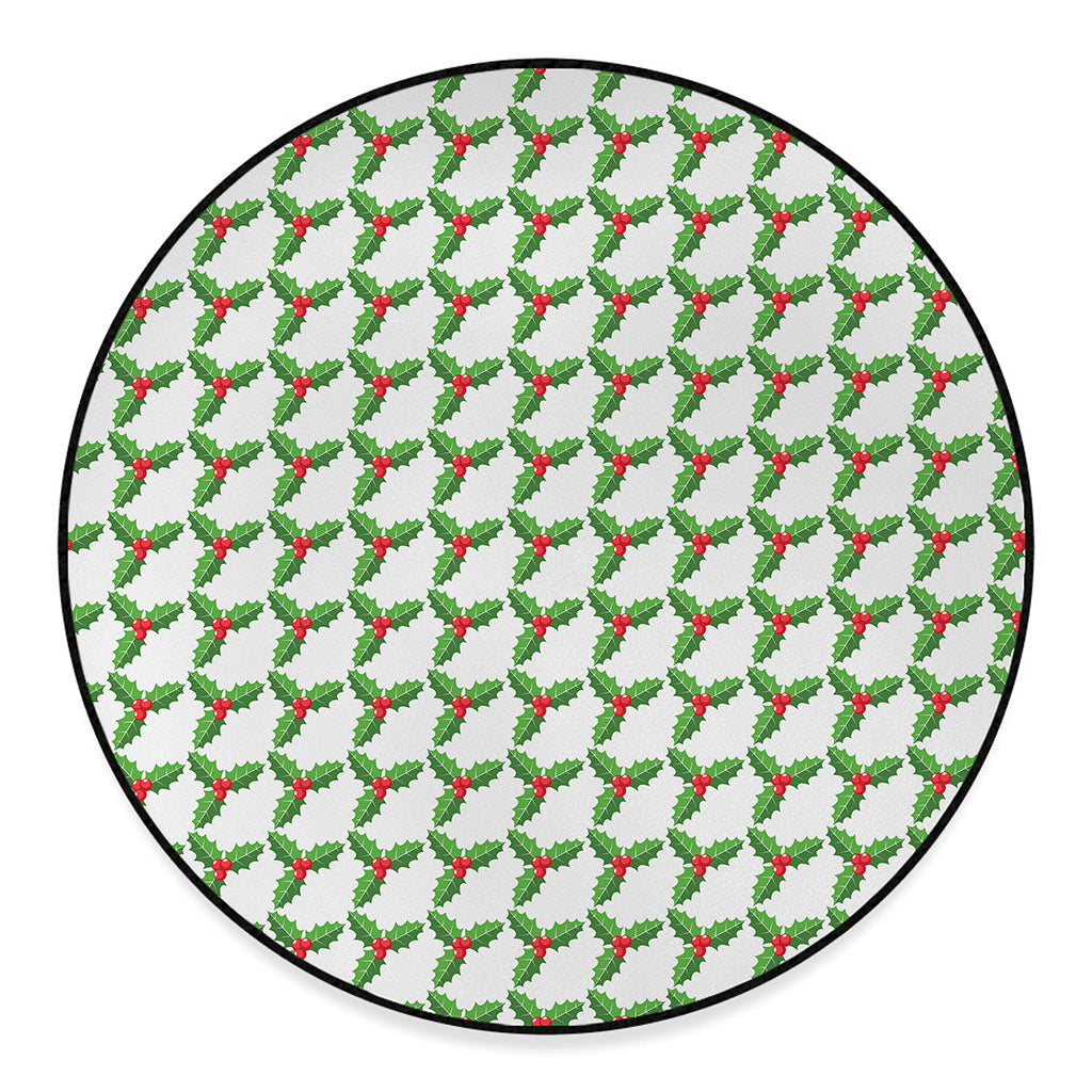 Christmas Holly Berry Pattern Print Round Floor Mat