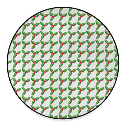 Christmas Holly Berry Pattern Print Round Floor Mat