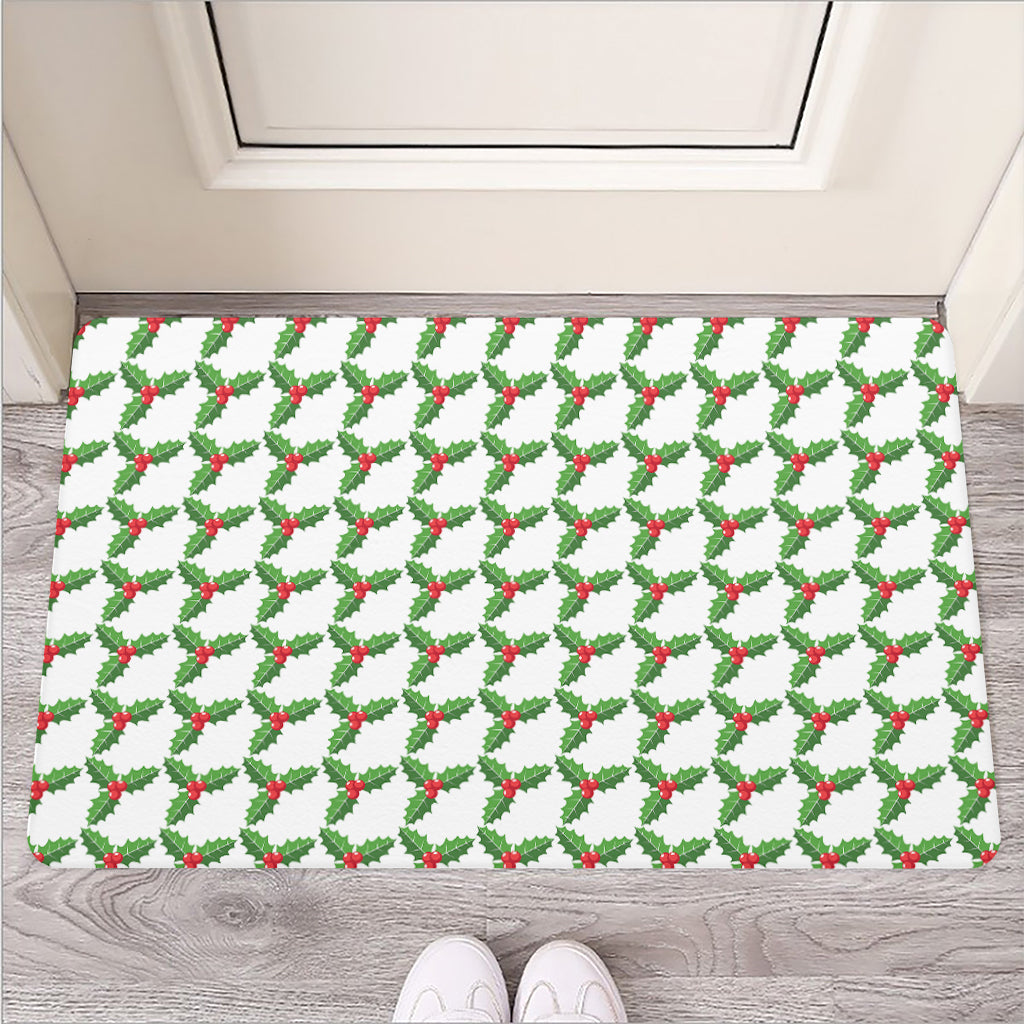 Christmas Holly Berry Pattern Print Rubber Doormat