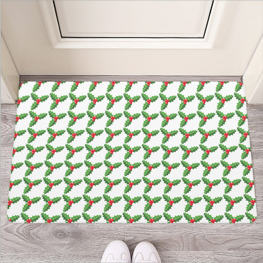 Christmas Holly Berry Pattern Print Rubber Doormat