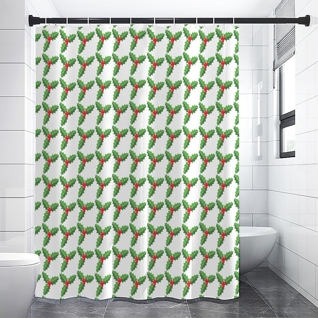 Christmas Holly Berry Pattern Print Shower Curtain
