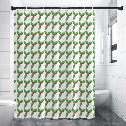 Christmas Holly Berry Pattern Print Shower Curtain
