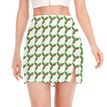 Christmas Holly Berry Pattern Print Side Slit Mini Skirt