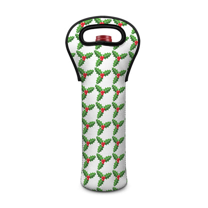 Christmas Holly Berry Pattern Print Single Neoprene Wine Tote