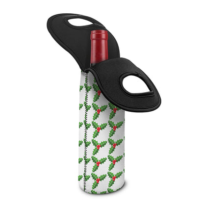 Christmas Holly Berry Pattern Print Single Neoprene Wine Tote