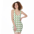 Christmas Holly Berry Pattern Print Sleeveless Bodycon Dress