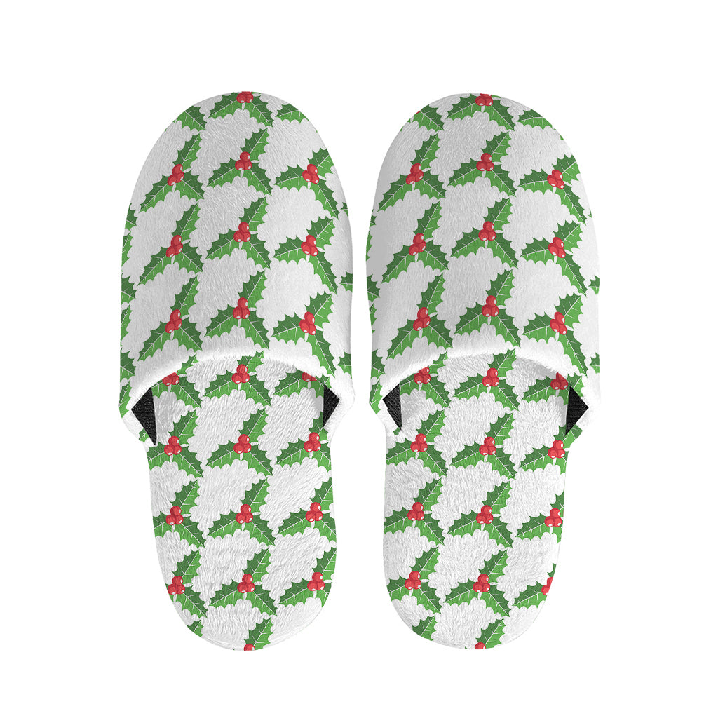 Christmas Holly Berry Pattern Print Slippers