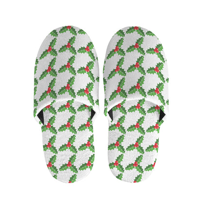 Christmas Holly Berry Pattern Print Slippers