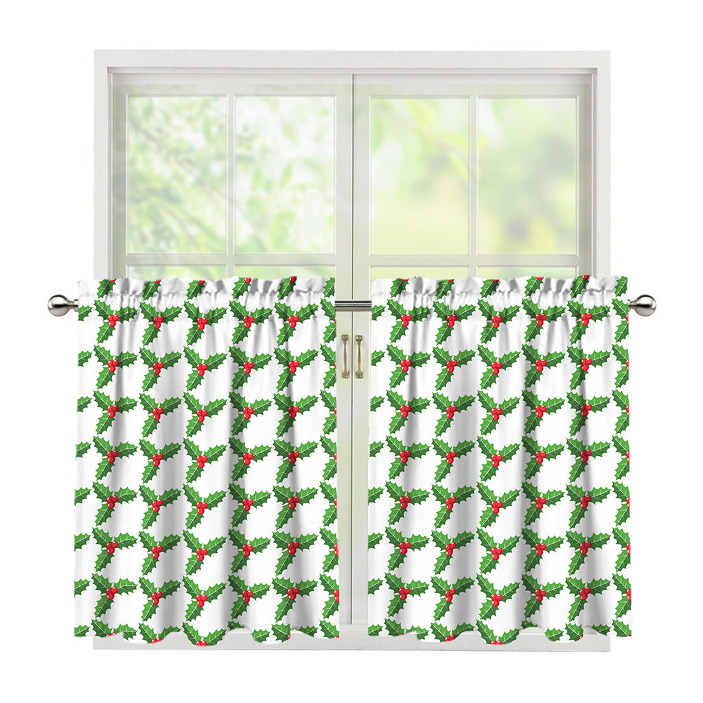 Christmas Holly Berry Pattern Print Tier Curtains