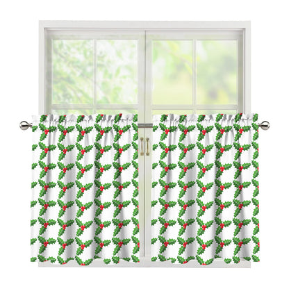 Christmas Holly Berry Pattern Print Tier Curtains