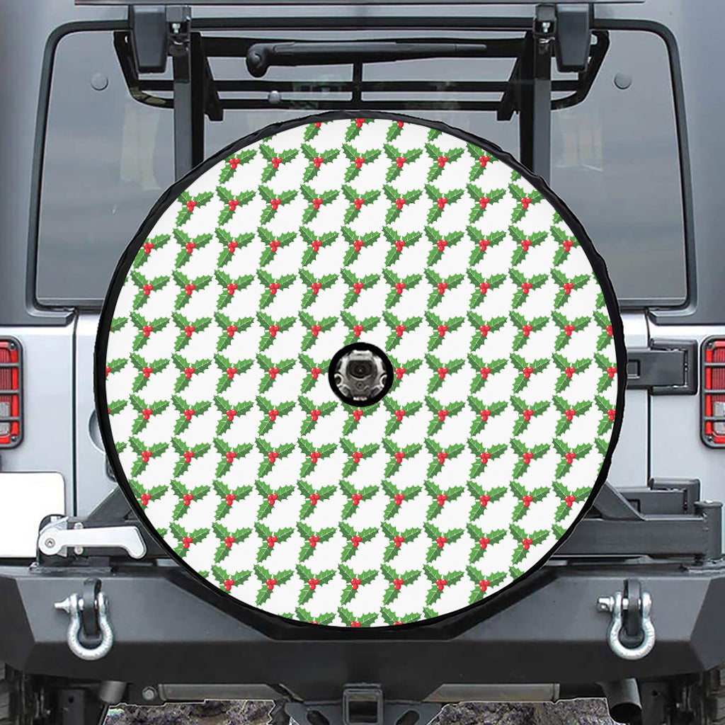 Christmas Holly Berry Pattern Print Tire Cover With Camera Hole