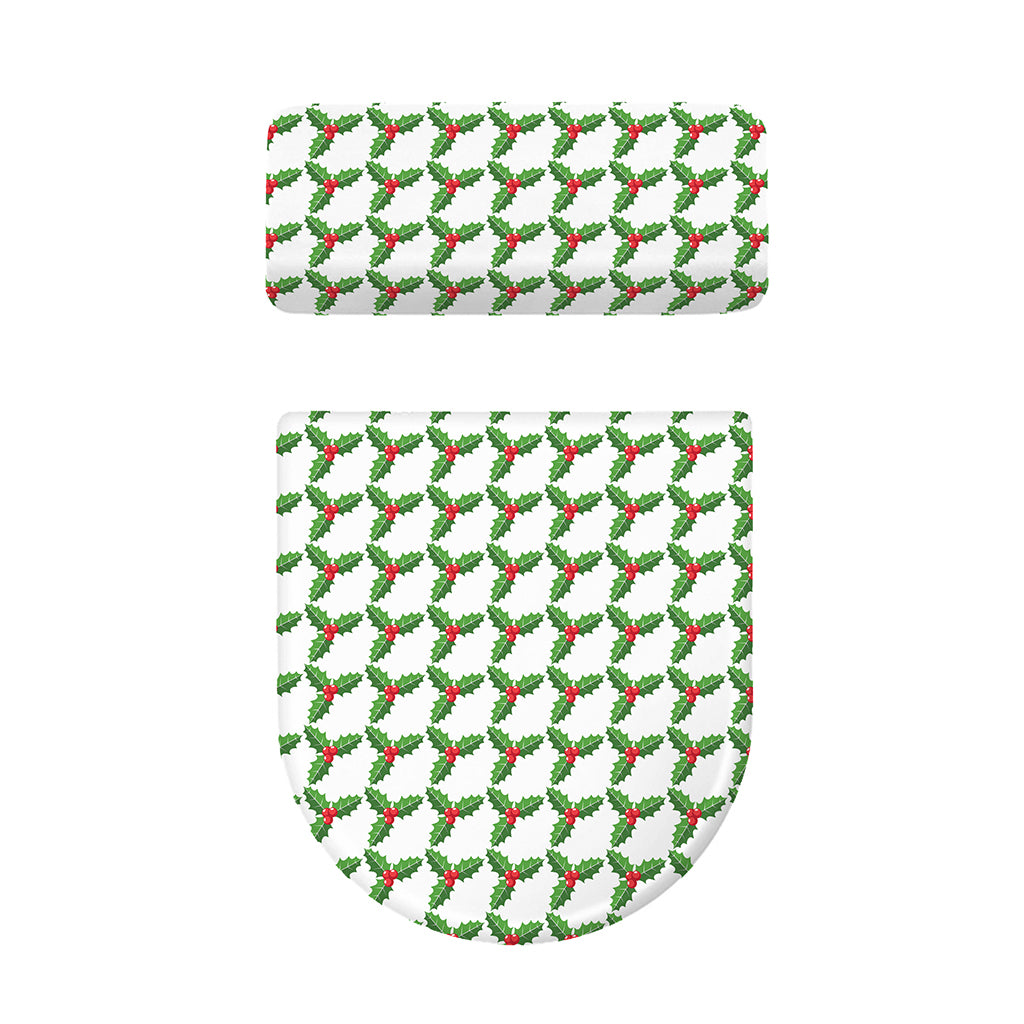 Christmas Holly Berry Pattern Print Toilet Lid And Tank Cover Set