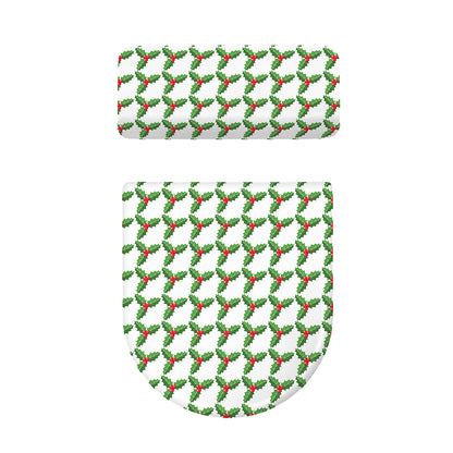 Christmas Holly Berry Pattern Print Toilet Lid And Tank Cover Set