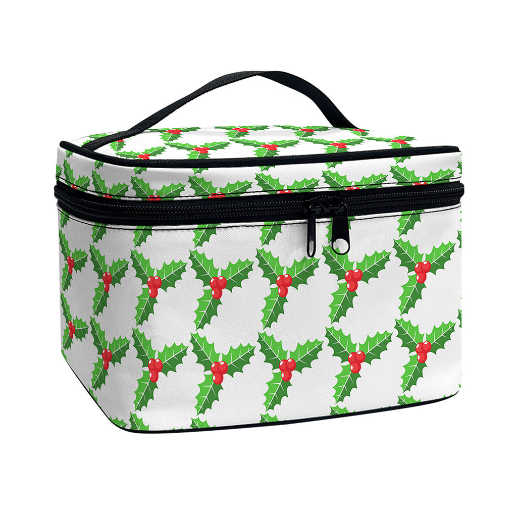 Christmas Holly Berry Pattern Print Travel Makeup Bag