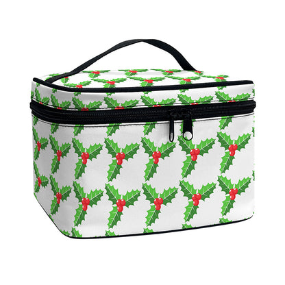 Christmas Holly Berry Pattern Print Travel Makeup Bag