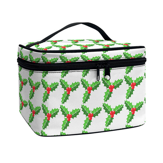 Christmas Holly Berry Pattern Print Travel Makeup Bag