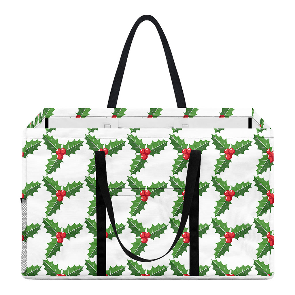 Christmas Holly Berry Pattern Print Utility Tote Bag