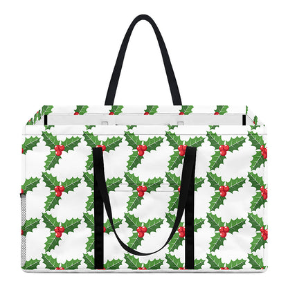 Christmas Holly Berry Pattern Print Utility Tote Bag