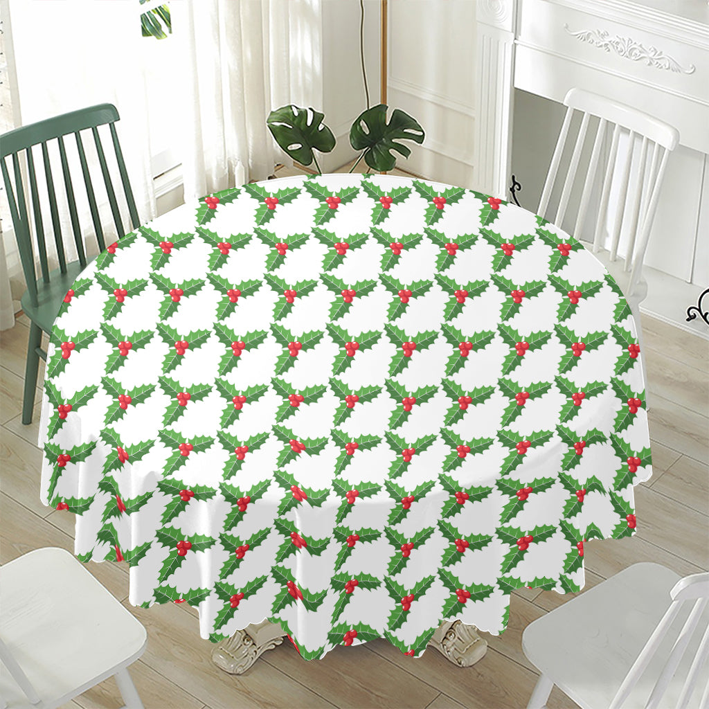 Christmas Holly Berry Pattern Print Waterproof Round Tablecloth