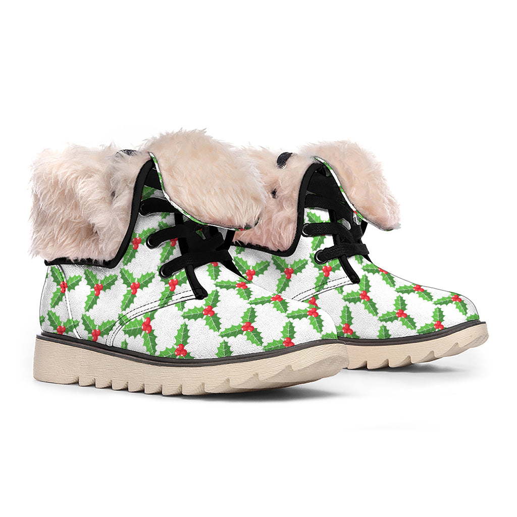 Christmas Holly Berry Pattern Print Winter Boots