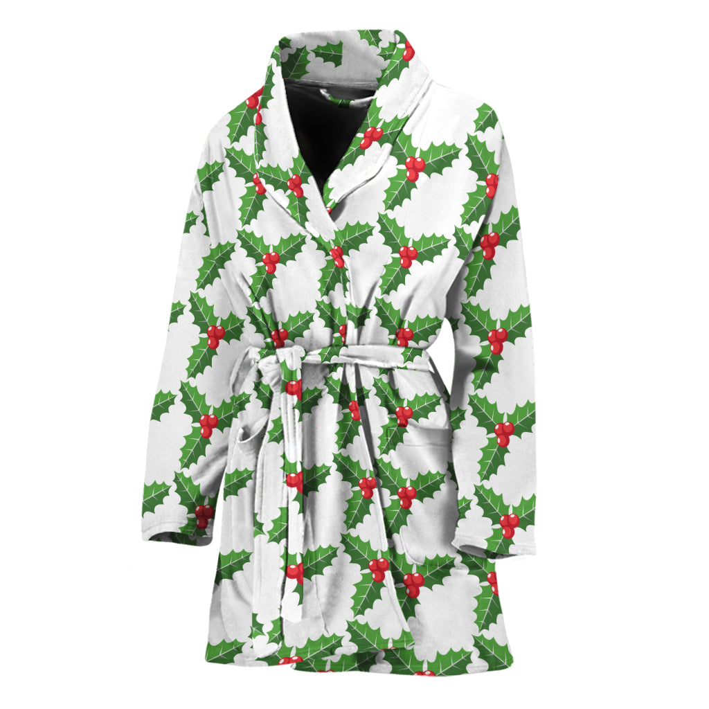 Christmas Holly Berry Pattern Print Women's Bathrobe
