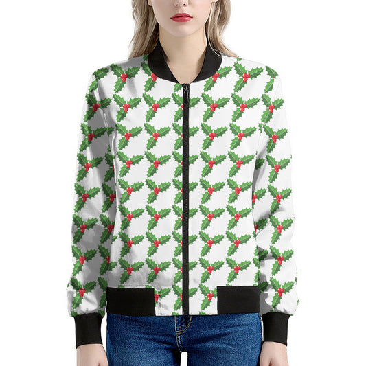 Christmas Holly Berry Pattern Print Women's Bomber Jacket
