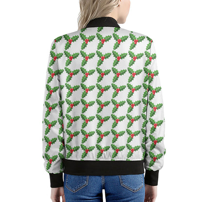 Christmas Holly Berry Pattern Print Women's Bomber Jacket
