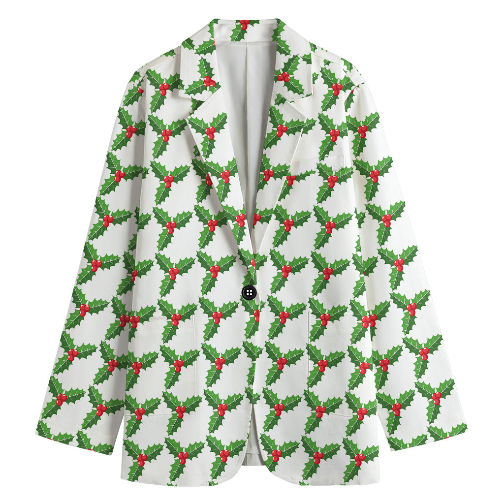 Christmas Holly Berry Pattern Print Women's Cotton Blazer