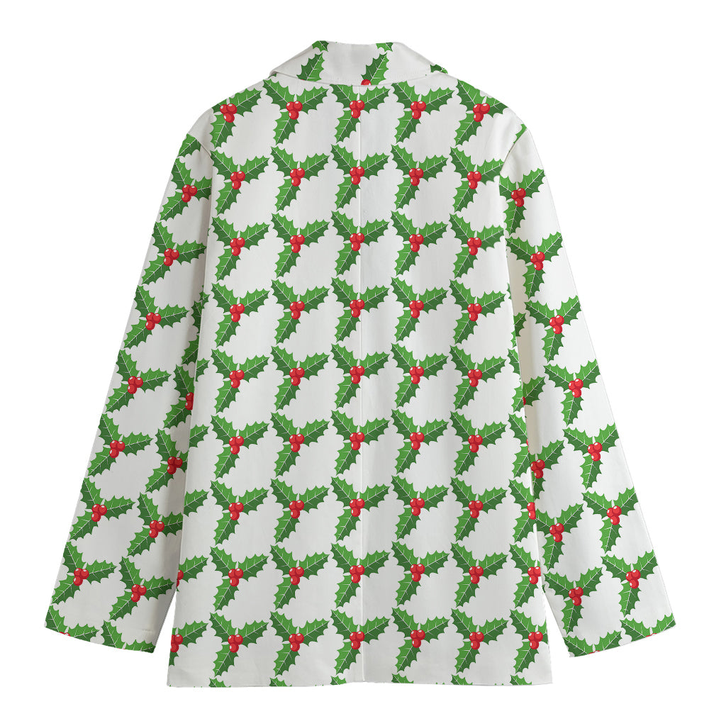Christmas Holly Berry Pattern Print Women's Cotton Blazer