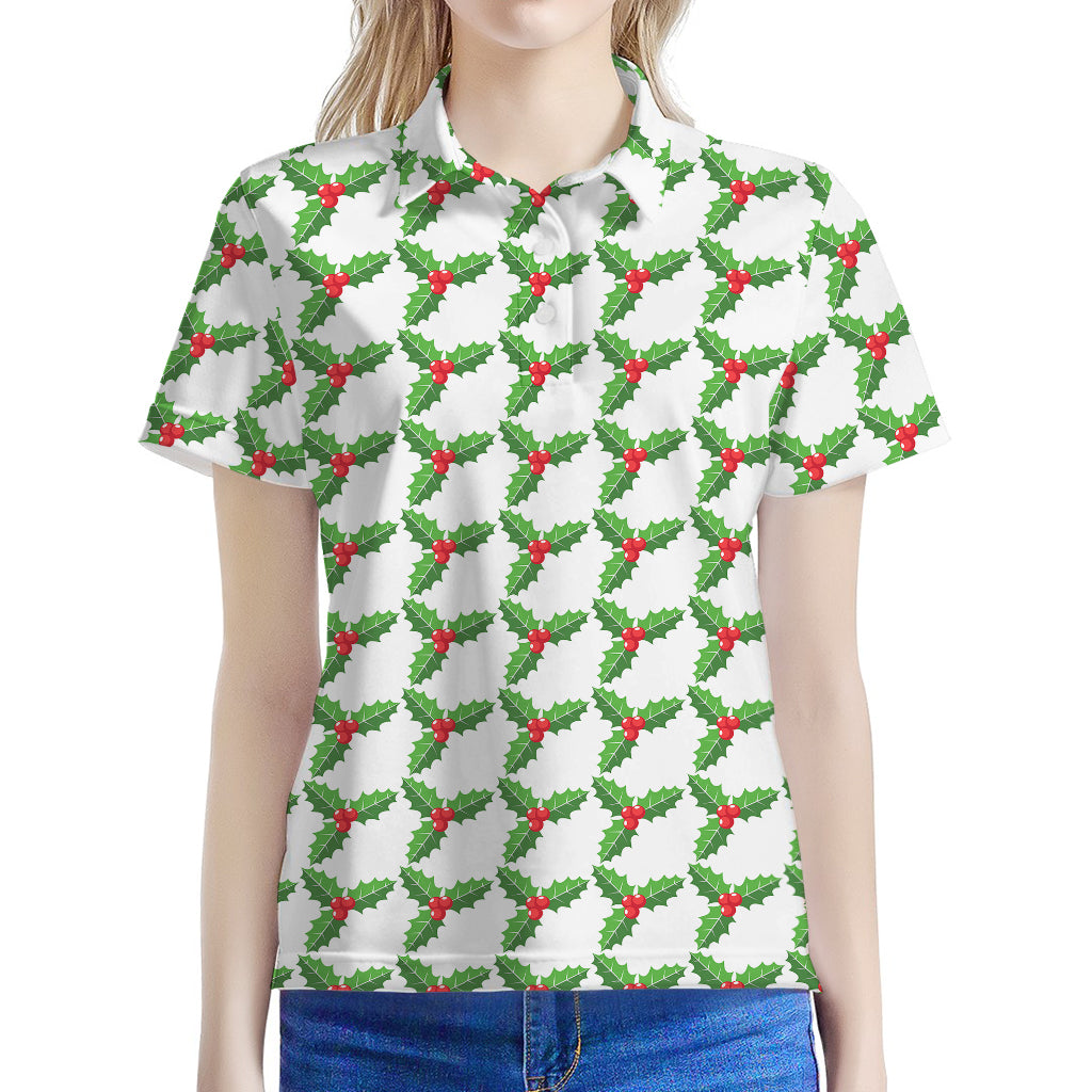 Christmas Holly Berry Pattern Print Women's Polo Shirt