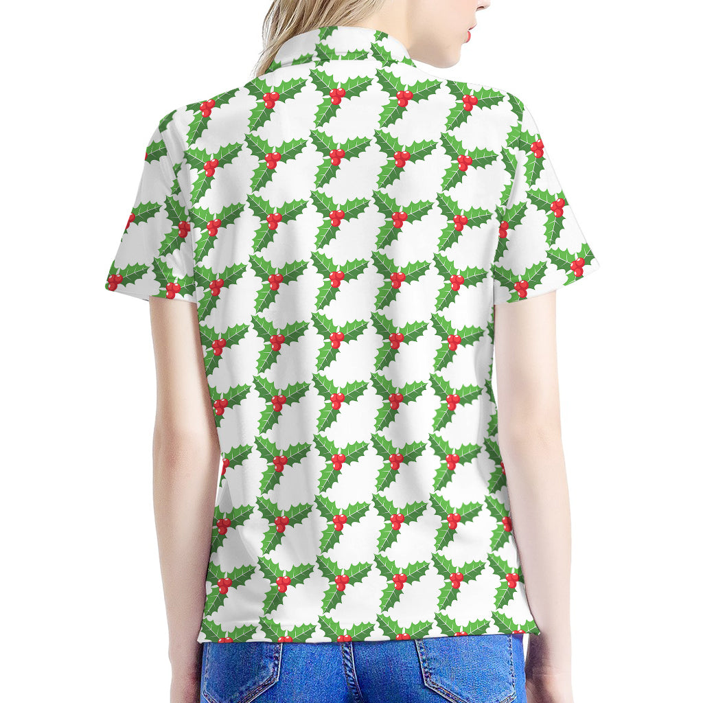 Christmas Holly Berry Pattern Print Women's Polo Shirt