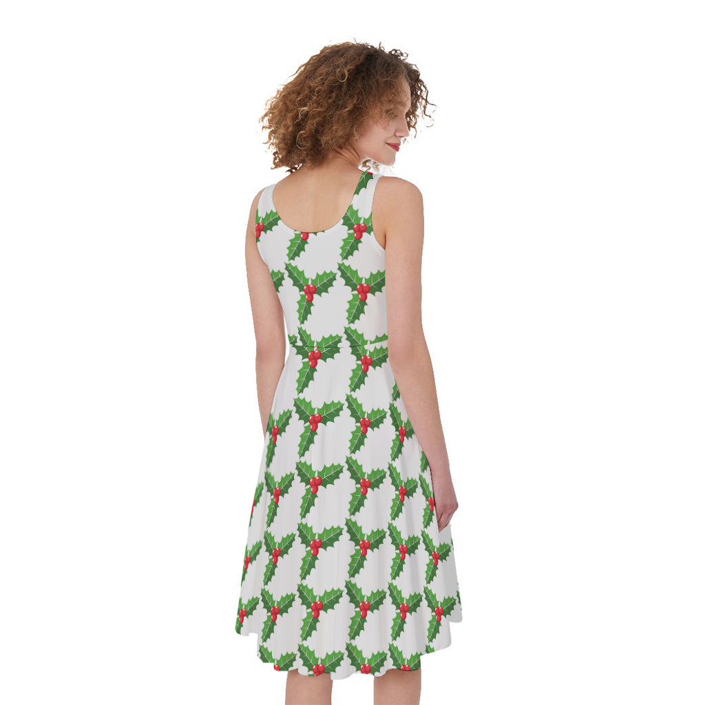 Christmas Holly Berry Pattern Print Women's Sleeveless Dress